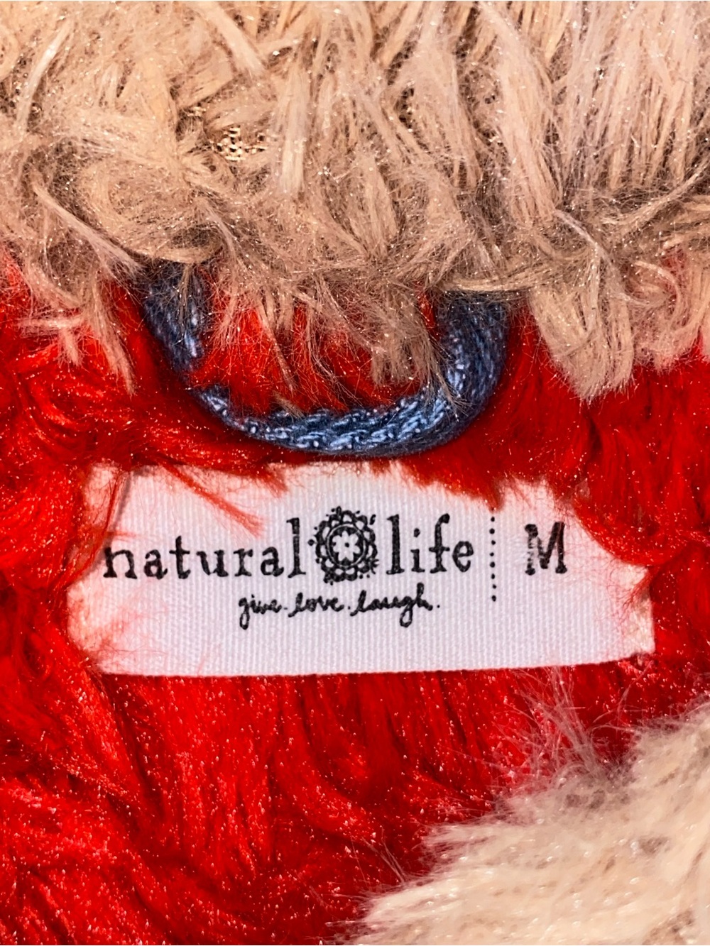 Natural Life Embroidered Denim Jacket Faux Fur Boho embroidery patches Size M - Picture 6 of 6